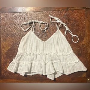 White Ruffle Hem Crop Top
